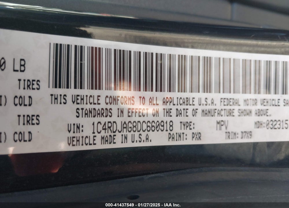 2013 DODGE DURANGO SXT VIN: 1C4RDJAG8DC660918