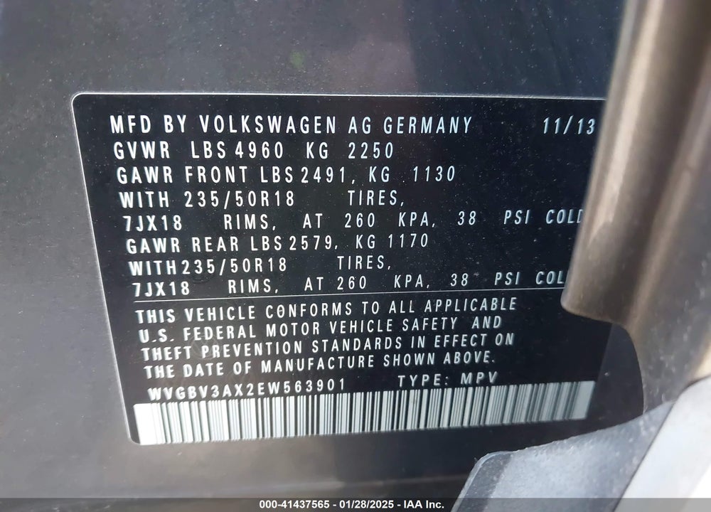 2014 VOLKSWAGEN TIGUAN SE VIN: WVGBV3AX2EW563901