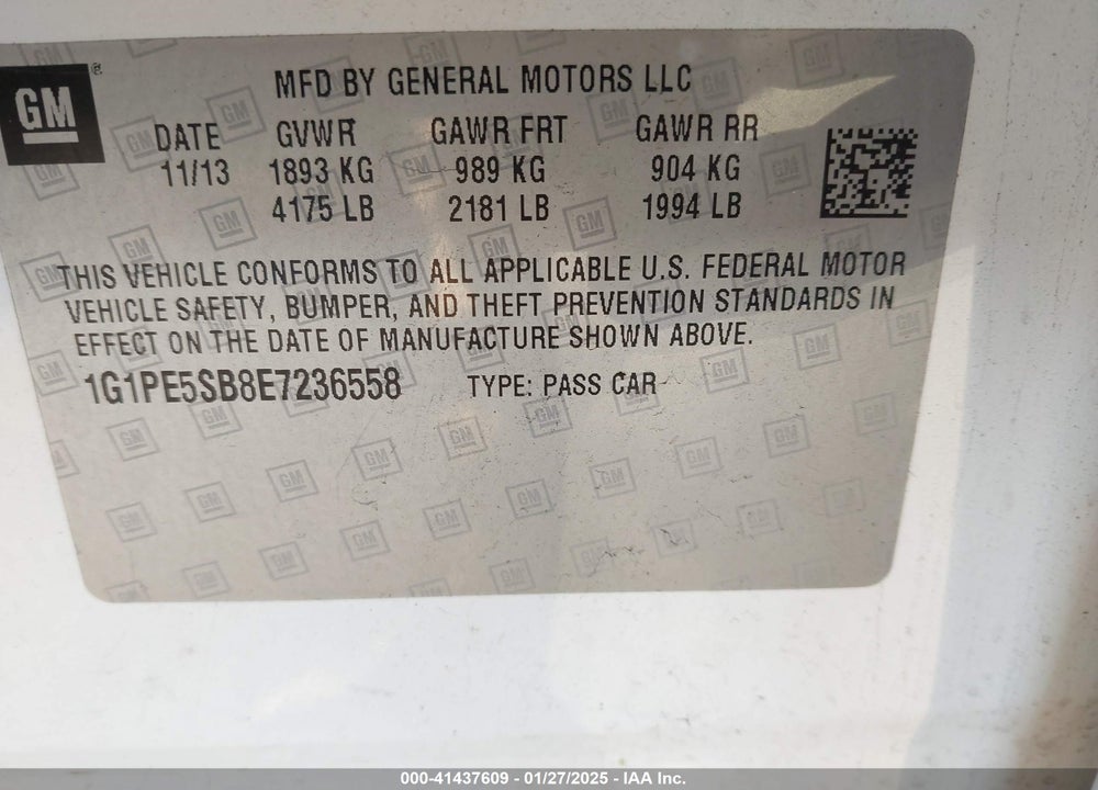 2014 CHEVROLET CRUZE VIN: 1G1PE5SB8E7236558
