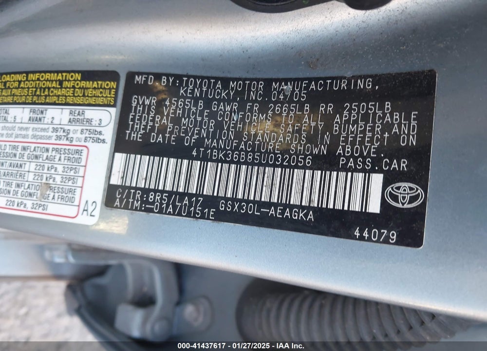 2005 TOYOTA AVALON XLS VIN: 4T1BK36B85U032056