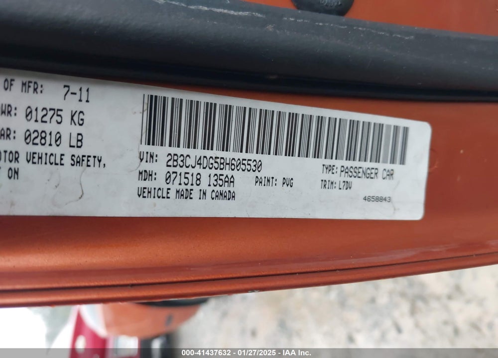 2011 DODGE CHALLENGER VIN: 2B3CJ4DG5BH605530