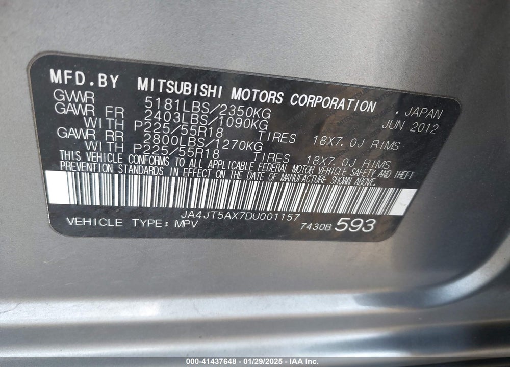 2013 MITSUBISHI OUTLANDER GT VIN: JA4JT5AX7DU001157
