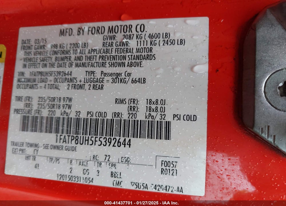 2015 FORD MUSTANG VIN: 1FATP8UH5F5392644