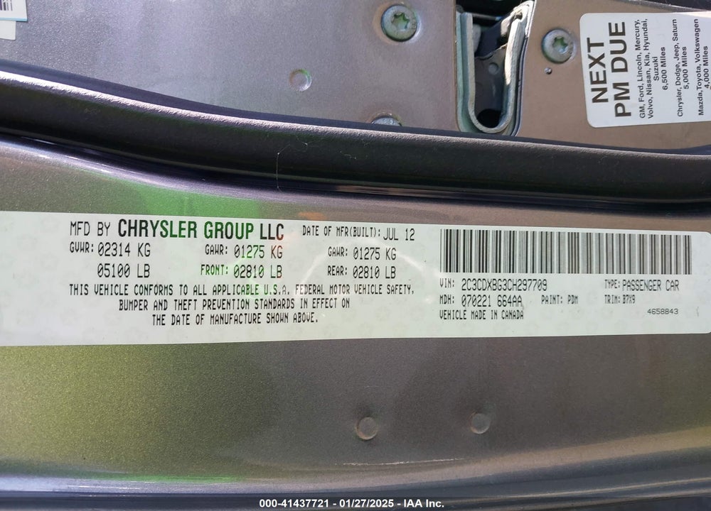 2012 DODGE CHARGER SE VIN: 2C3CDXBG3CH297709