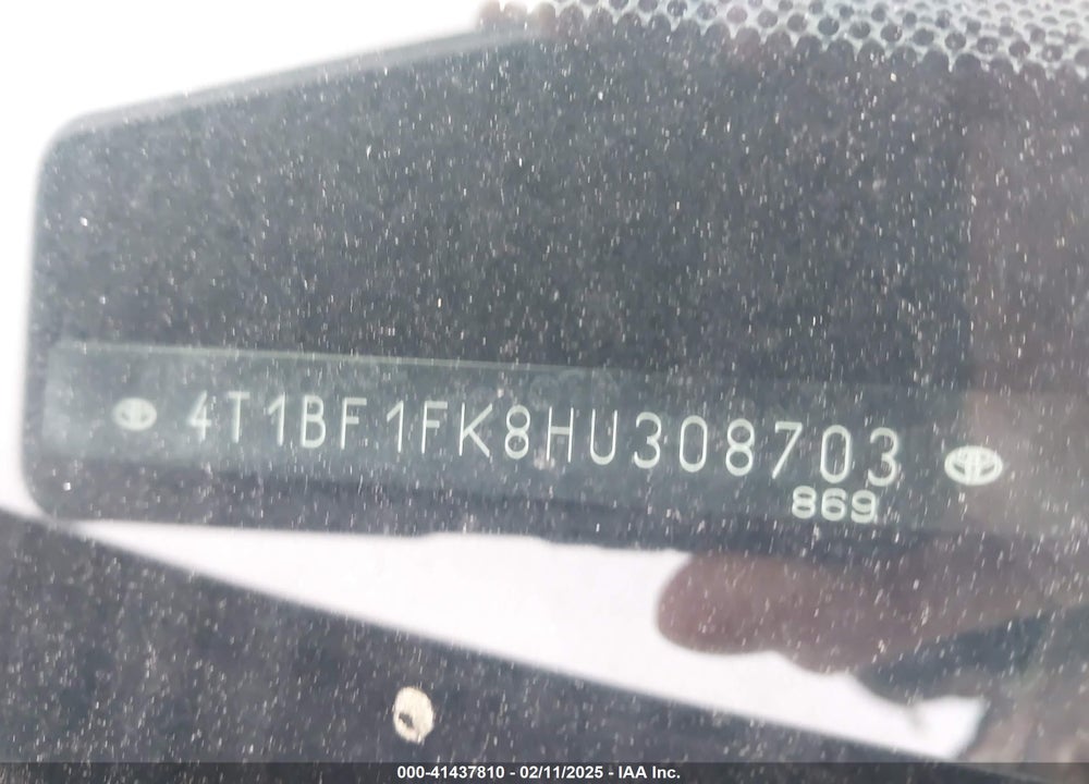 2017 TOYOTA CAMRY VIN: 4T1BF1FK8HU308703
