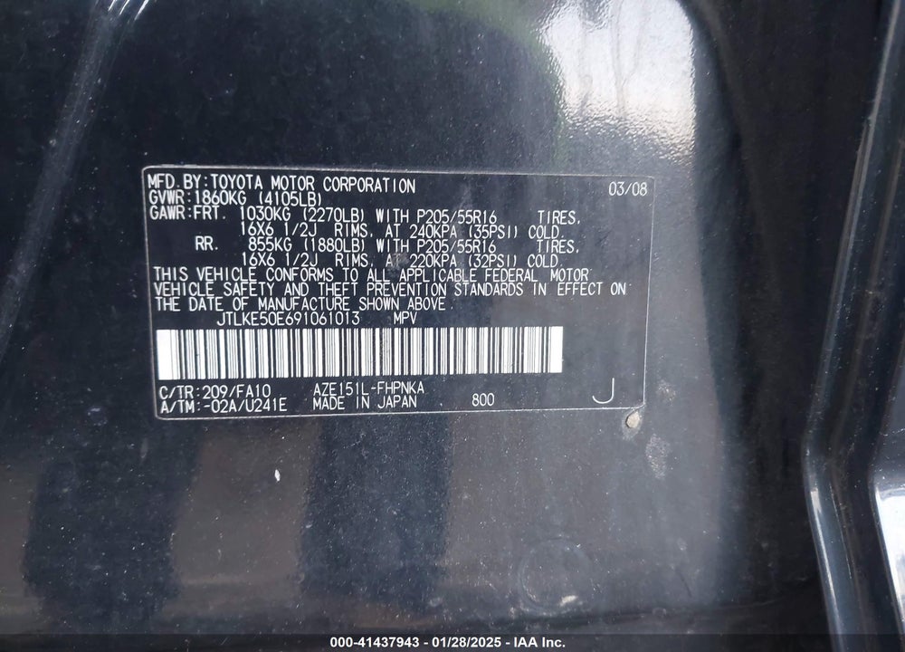 2009 SCION XB VIN: JTLKE50E691061013