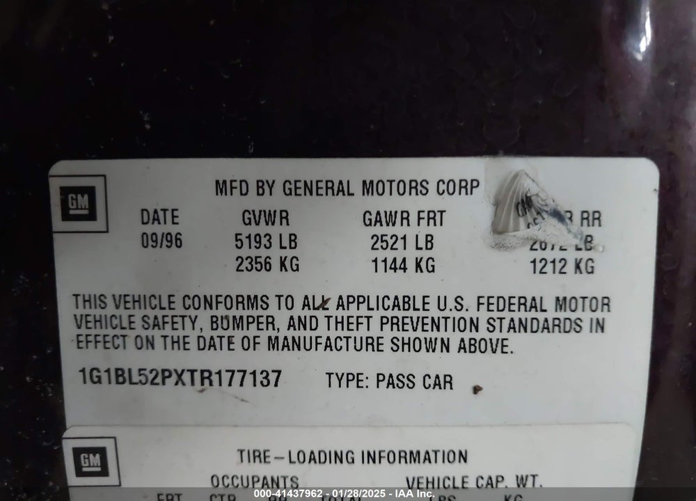1996 CHEVROLET CAPRICE / IMPALA CLASSIC SS VIN: 1G1BL52PXTR177137