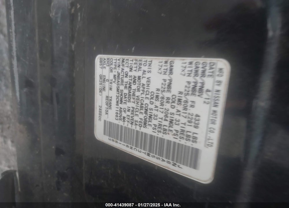 2012 NISSAN ROGUE SV VIN: JN8AS5MT3CW611663