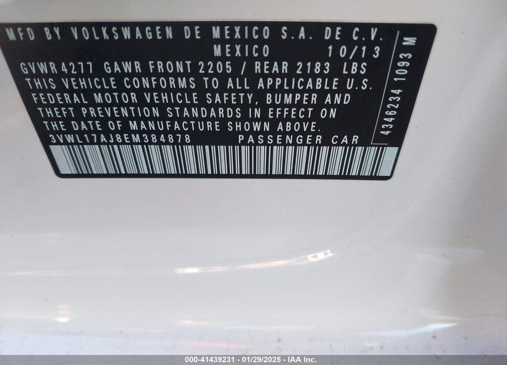 2014 VOLKSWAGEN JETTA 1.8T SEL VIN: 3VWL17AJ8EM384878