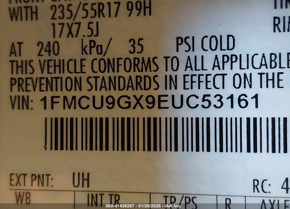 2014 FORD ESCAPE SE VIN: 1FMCU9GX9EUC53161