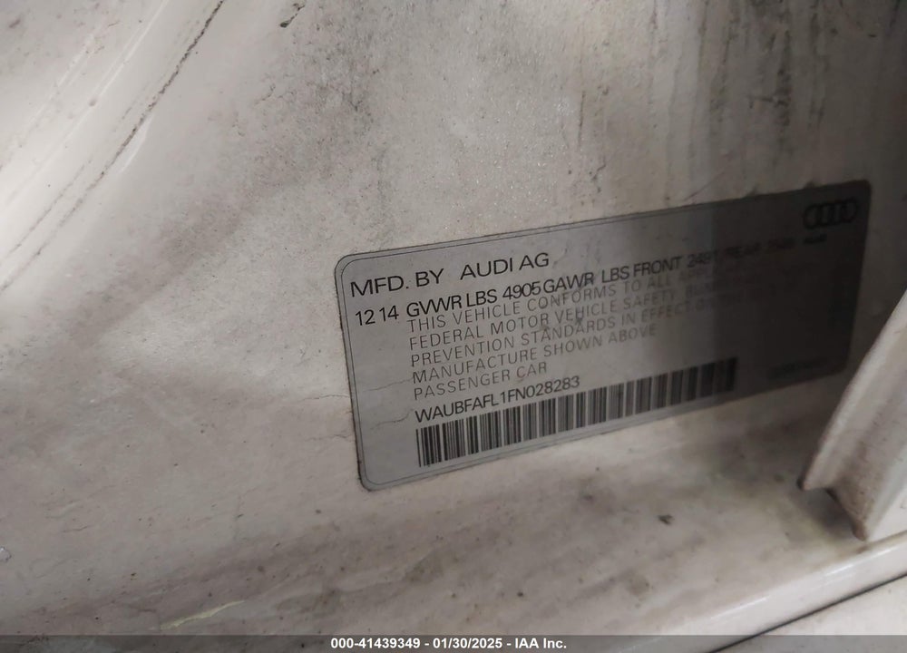2015 AUDI A4 VIN: WAUBFAFL1FN028283