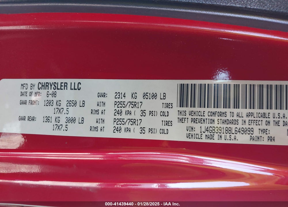2008 JEEP WRANGLER UNLIMITED X VIN: 1J4GB39188L649099