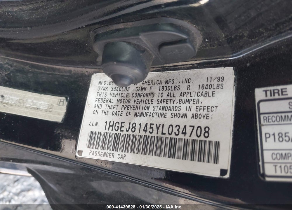 2000 HONDA CIVIC EX VIN: 1HGEJ8145YL034708
