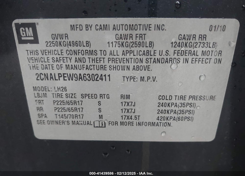 2010 CHEVROLET EQUINOX LT VIN: 2CNALPEW9A6302411