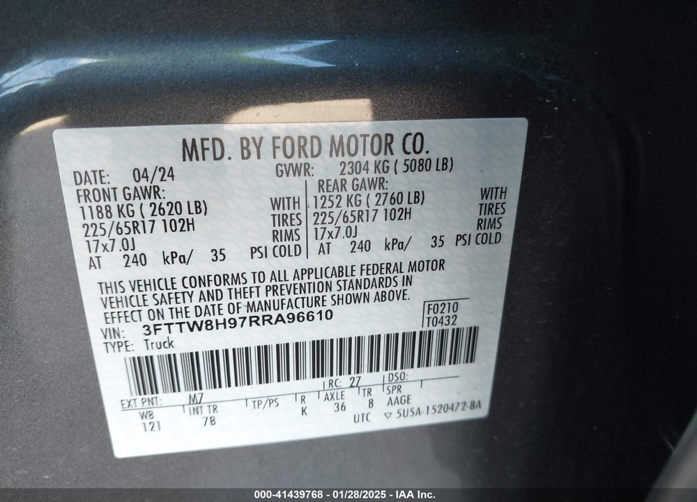 2024 FORD MAVERICK XLT VIN: 3FTTW8H97RRA96610