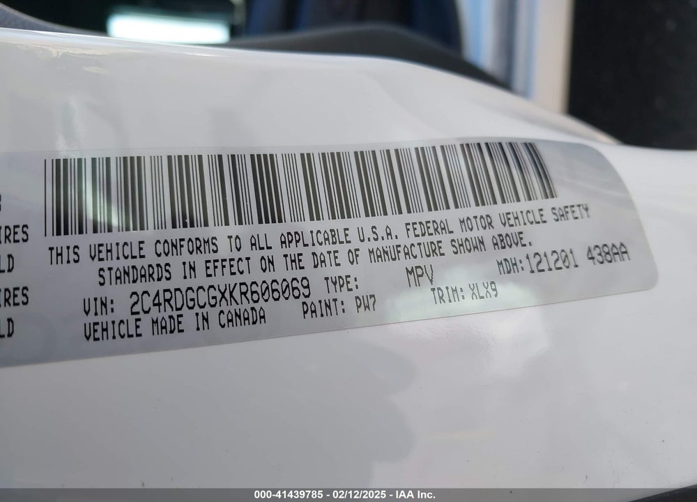 2019 DODGE GRAND CARAVAN SXT VIN: 2C4RDGCGXKR606069