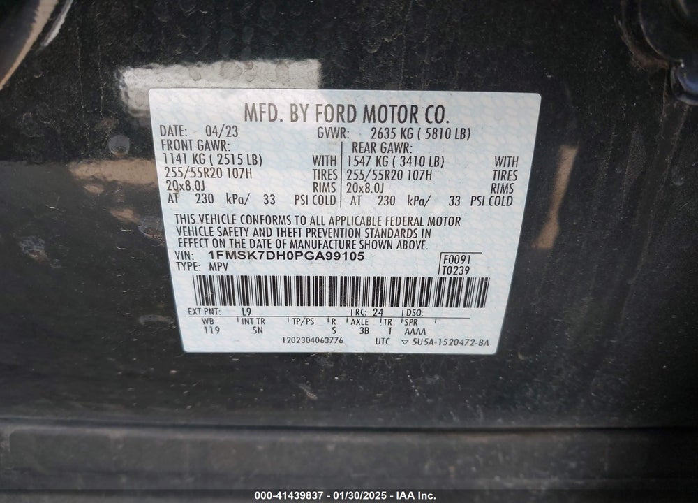 2023 FORD EXPLORER VIN: 1FMSK7DH0PGA99105