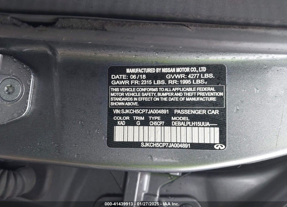 2018 INFINITI QX30 PURE VIN: SJKCH5CP7JA004891
