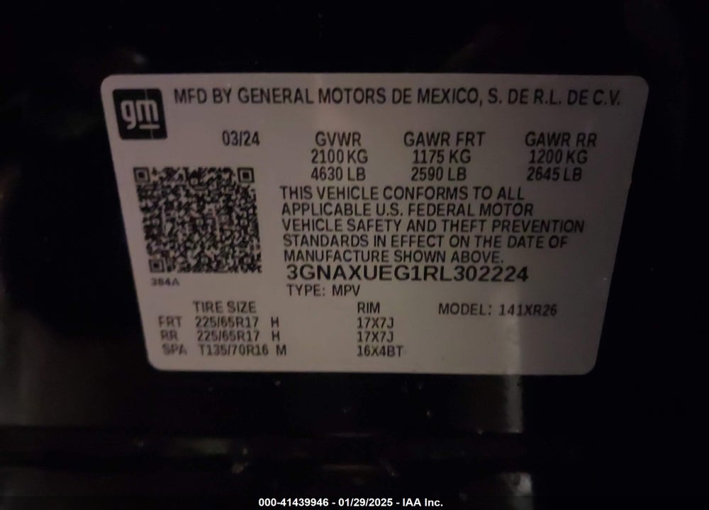 2024 CHEVROLET EQUINOX AWD LT VIN: 3GNAXUEG1RL302224