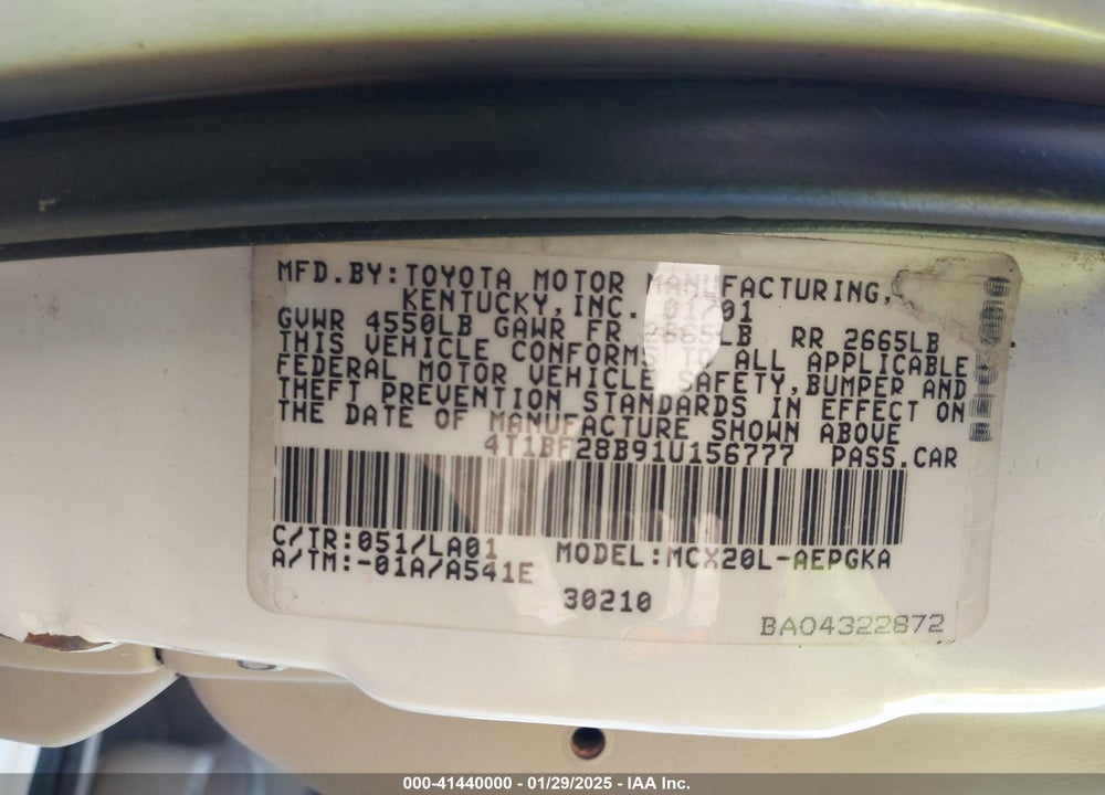 2001 TOYOTA AVALON XLS VIN: 4T1BF28B91U156777