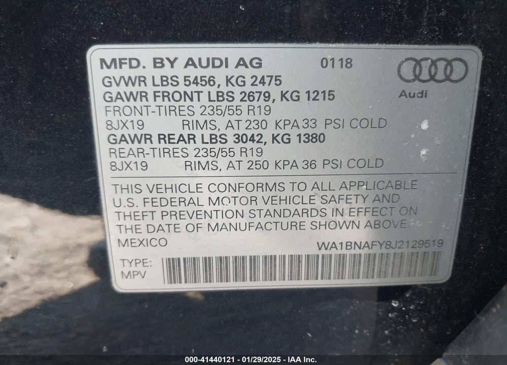 2018 AUDI Q5 VIN: WA1BNAFY8J2129519