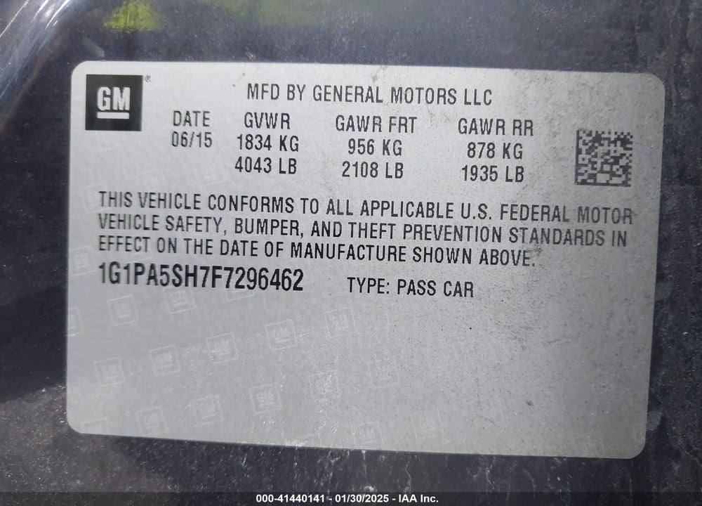 2015 CHEVROLET CRUZE LS AUTO VIN: 1G1PA5SH7F7296462