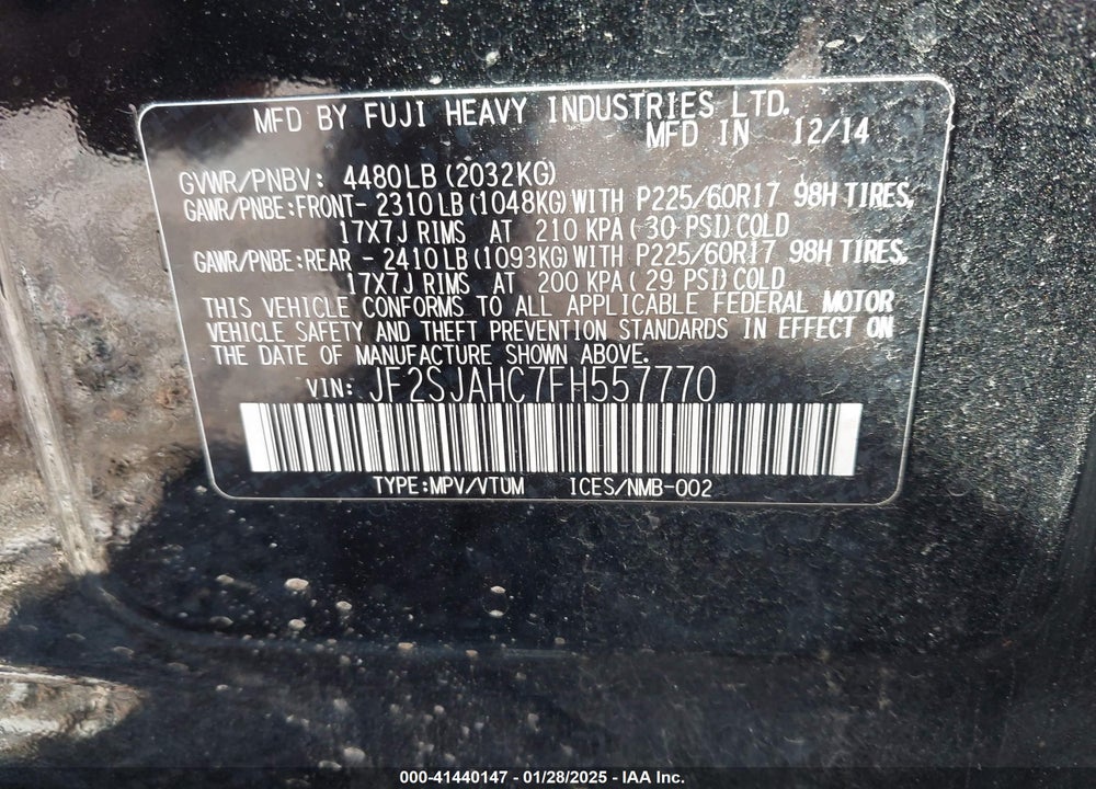 2015 SUBARU FORESTER 2.5I LIMITED VIN: JF2SJAHC7FH557770