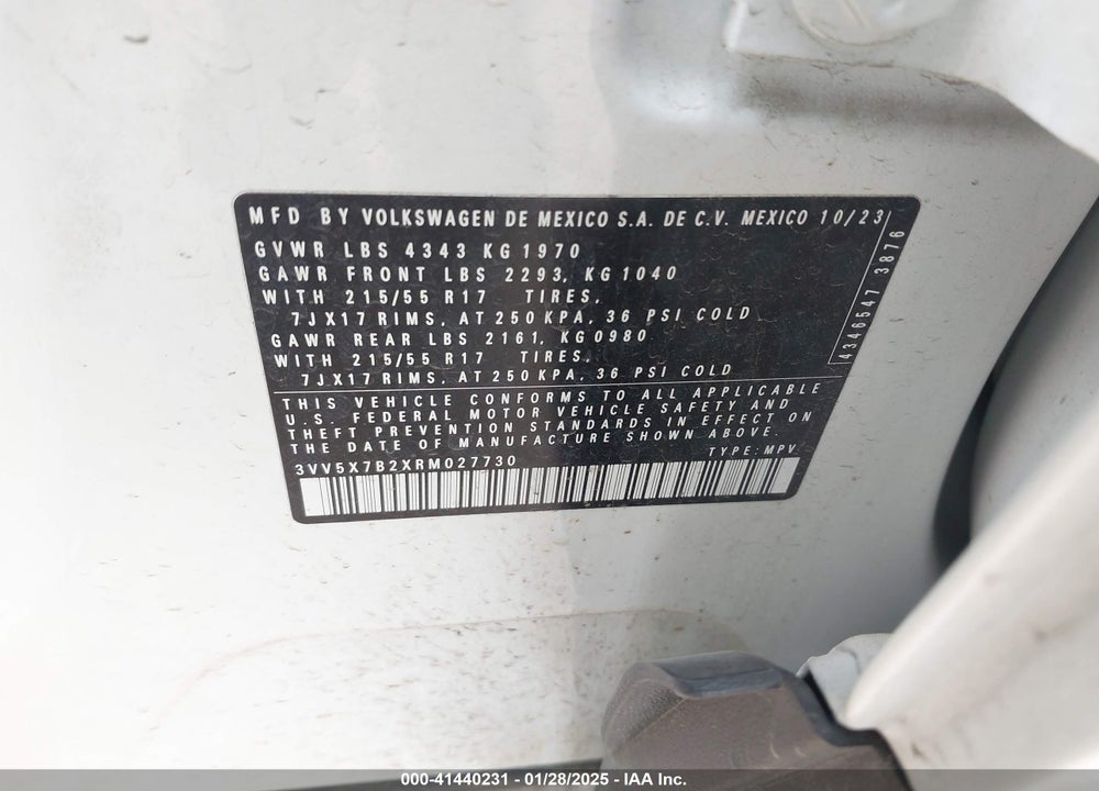 2024 VOLKSWAGEN TAOS 1.5T S VIN: 3VV5X7B2XRM027730