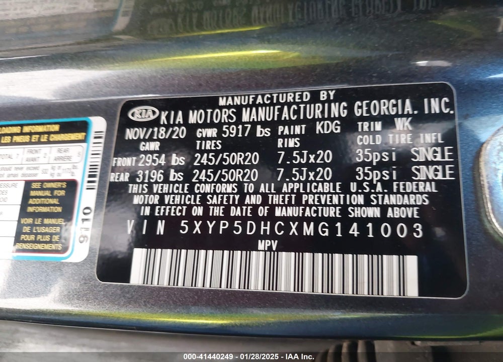 2021 KIA TELLURIDE SX VIN: 5XYP5DHCXMG141003