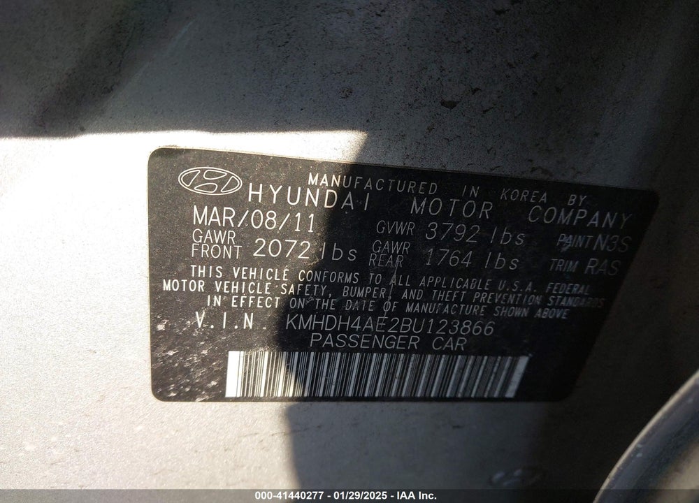 2011 HYUNDAI ELANTRA VIN: KMHDH4AE2BU123866