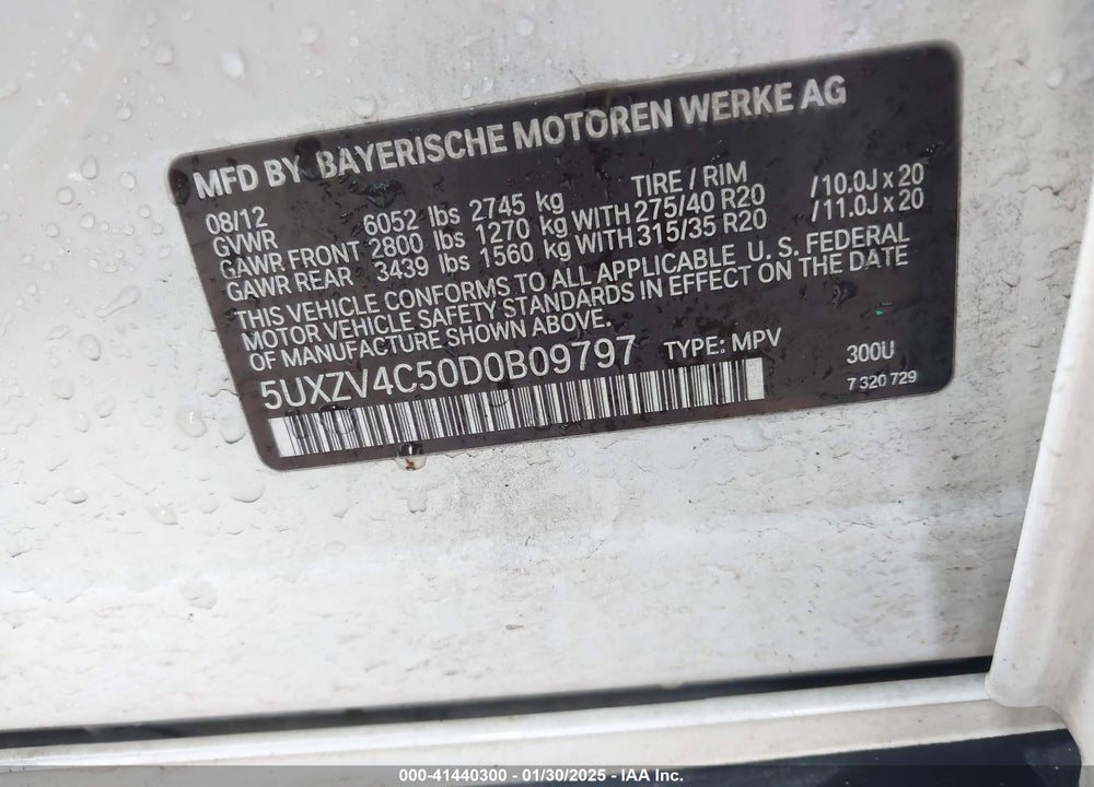 2013 BMW X5 XDRIVE35I/XDRIVE35I PREMIUM/XDRIVE35I SPORT ACTIVITY VIN: 5UXZV4C50D0B09797