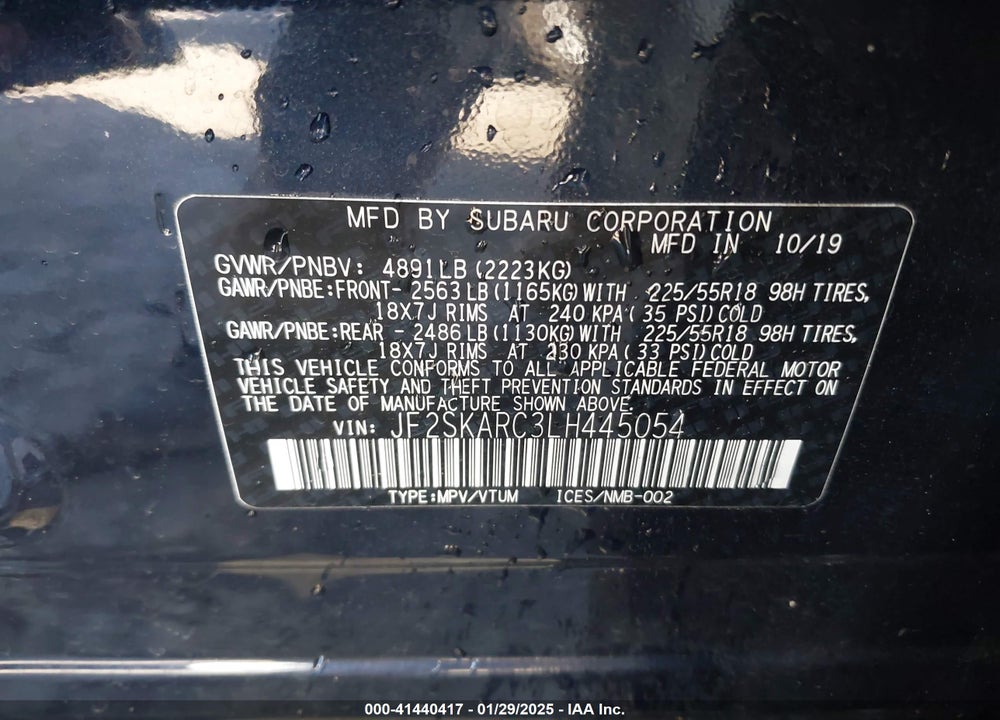 2020 SUBARU FORESTER SPORT VIN: JF2SKARC3LH445054