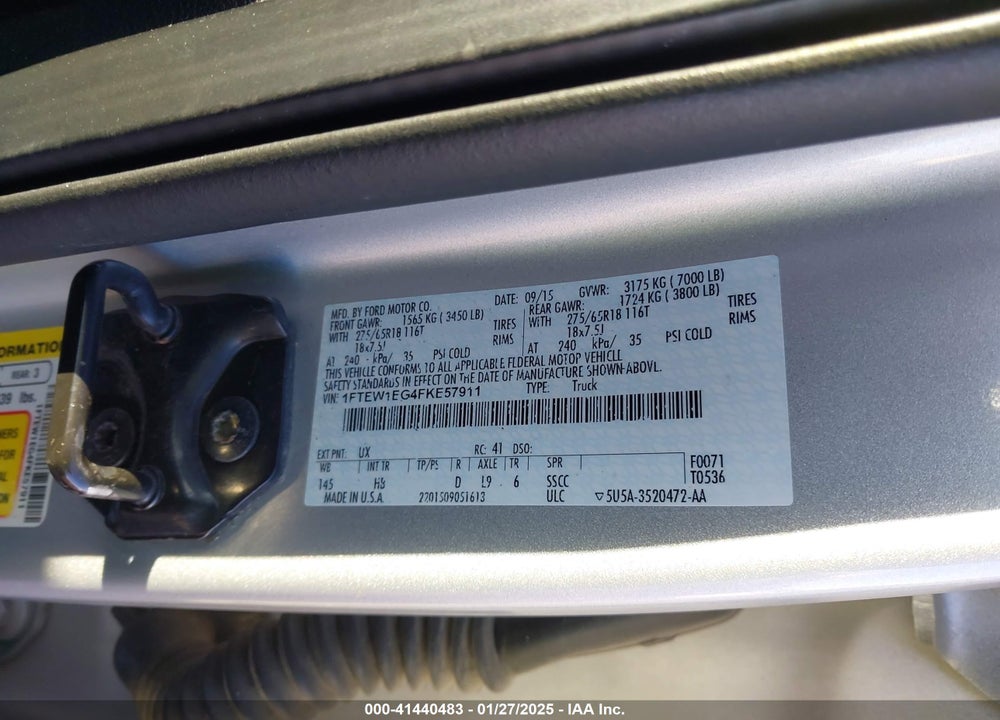 2015 FORD F-150 VIN: 1FTEW1EG4FKE57911