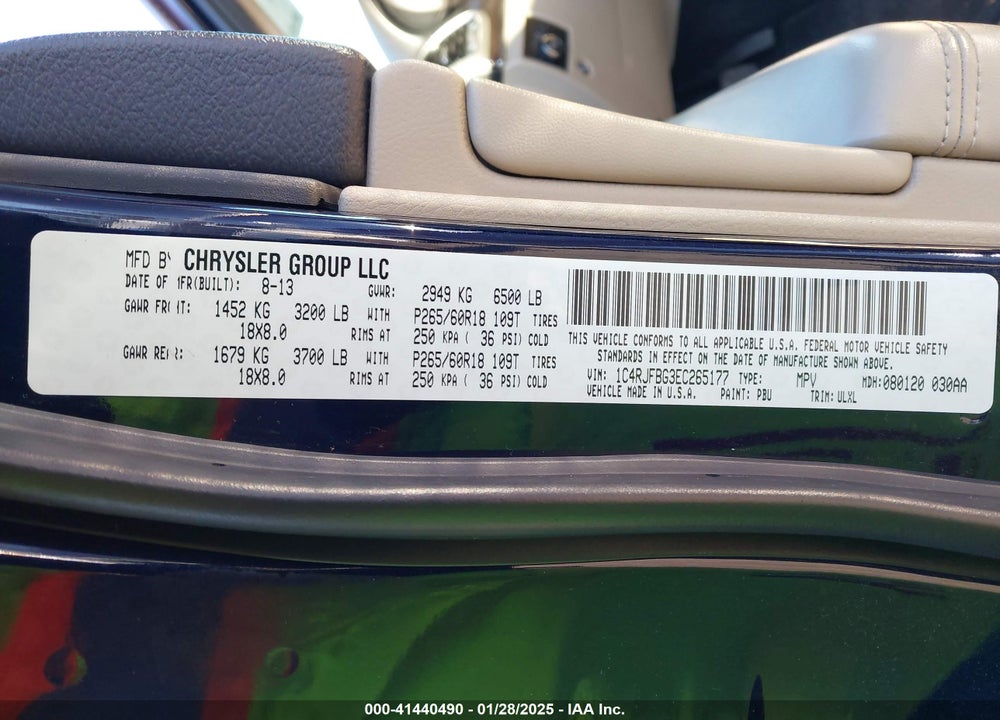 2014 JEEP GRAND CHEROKEE LIMITED VIN: 1C4RJFBG3EC265177