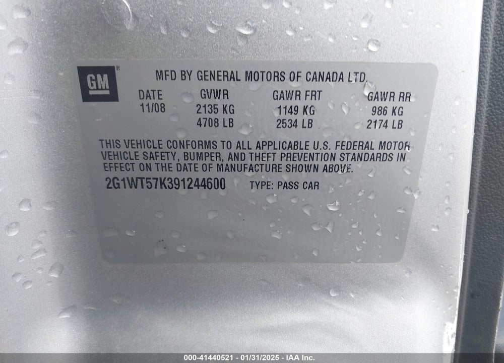 2009 CHEVROLET IMPALA VIN: 2G1WT57K391244600