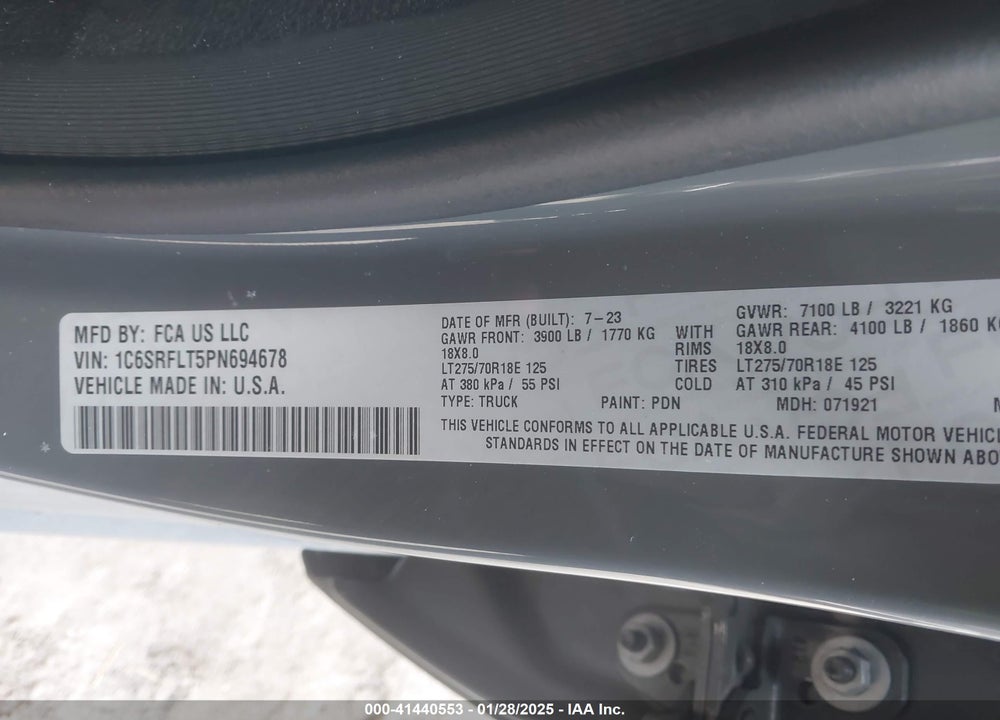 2023 RAM 1500 VIN: 1C6SRFLT5PN694678
