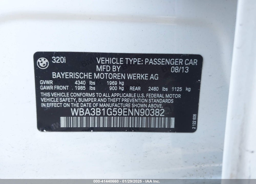2014 BMW 320I VIN: WBA3B1G59ENN90382