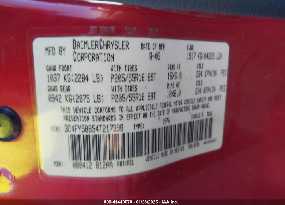 2004 CHRYSLER PT CRUISER TOURING VIN: 3C4FY58854T217398