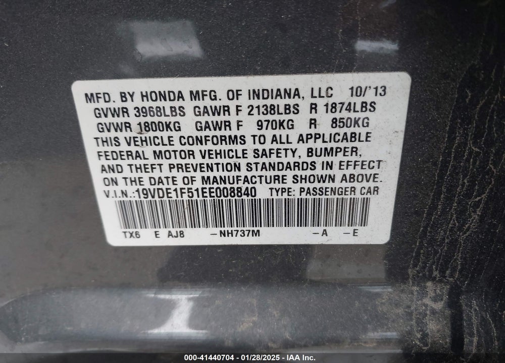 2014 ACURA ILX VIN: 19VDE1F51EE008840