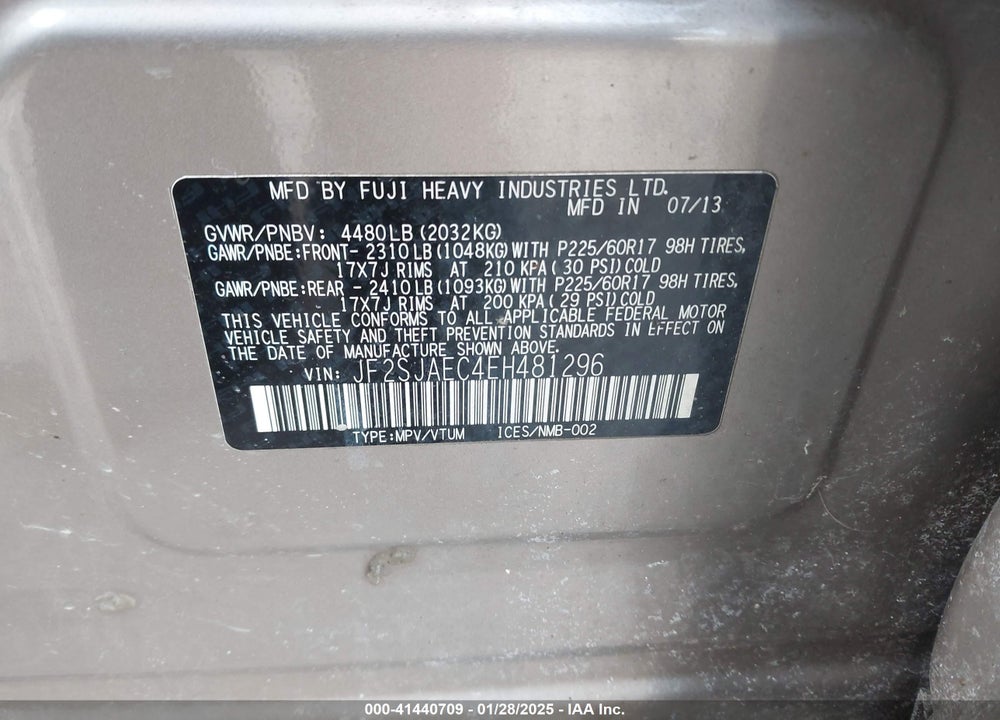 2014 SUBARU FORESTER 2.5I PREMIUM VIN: JF2SJAEC4EH481296