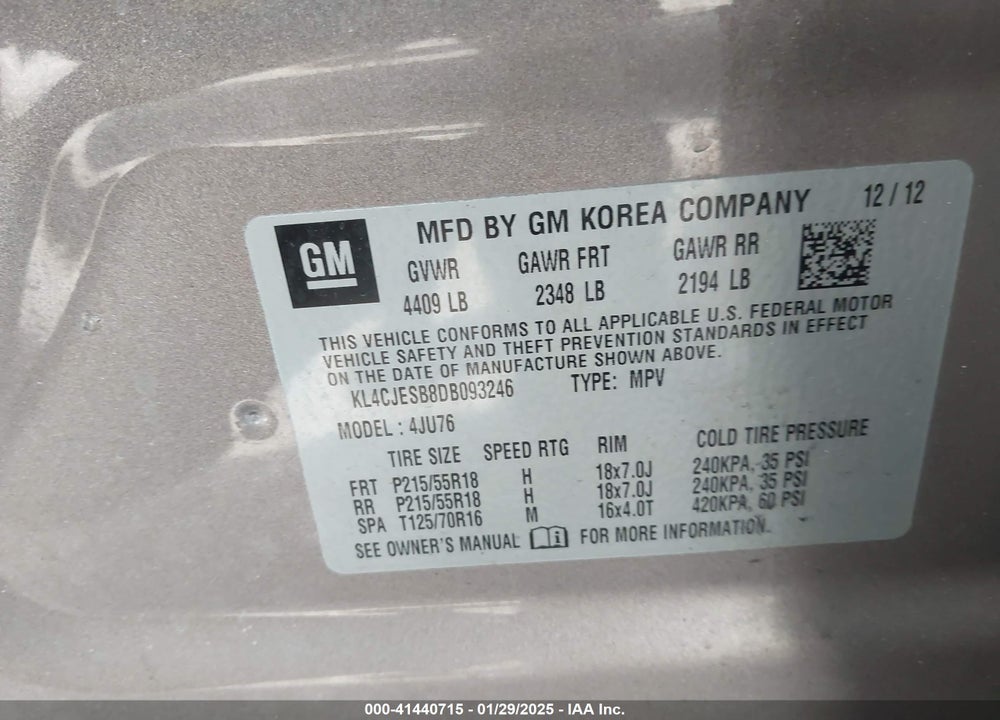 2013 BUICK ENCORE VIN: KL4CJESB8DB093246