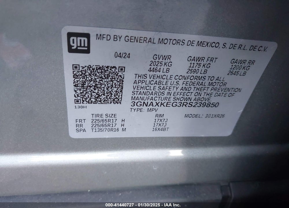 2024 CHEVROLET EQUINOX FWD LT VIN: 3GNAXKEG3RS239850