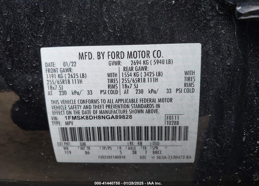 2022 FORD EXPLORER XLT VIN: 1FMSK8DH8NGA89828