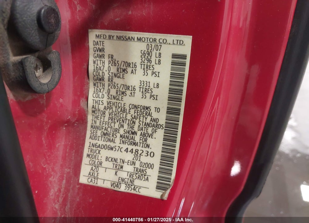 2007 NISSAN FRONTIER SE VIN: 1N6AD06W57C448230