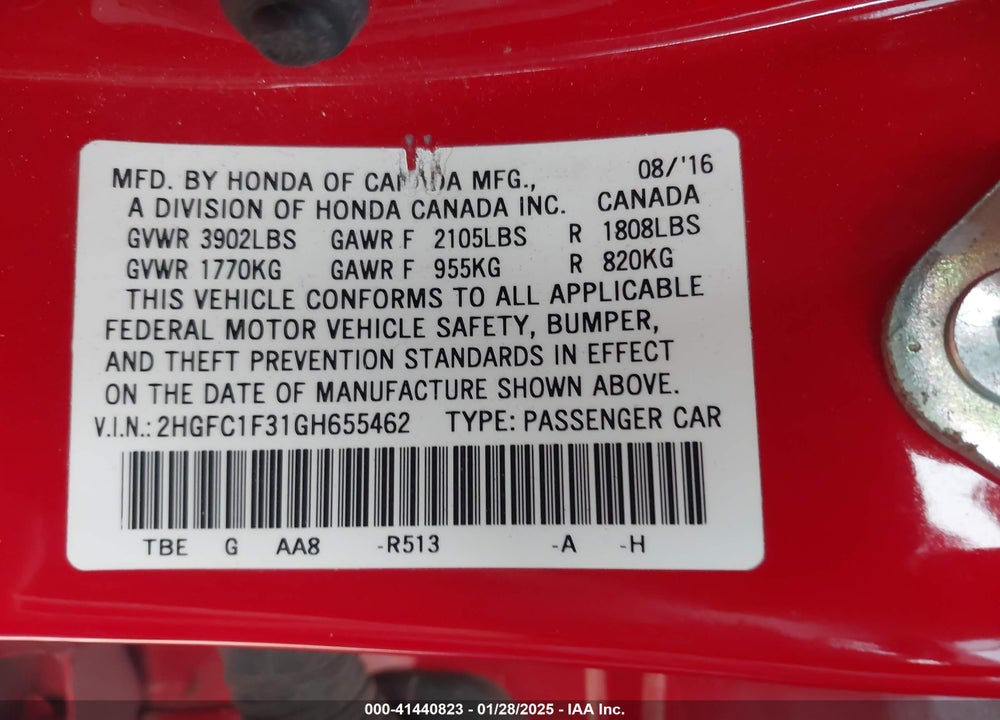 2016 HONDA CIVIC EX-T VIN: 2HGFC1F31GH655462