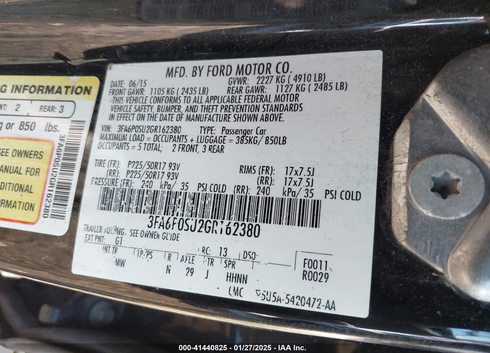 2016 FORD FUSION ENERGI VIN: 3FA6P0SU2GR162380
