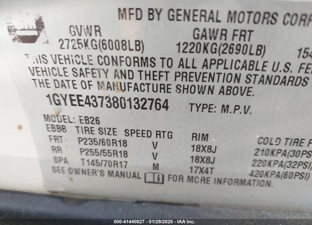 2008 CADILLAC SRX V6 VIN: 1GYEE437380132764