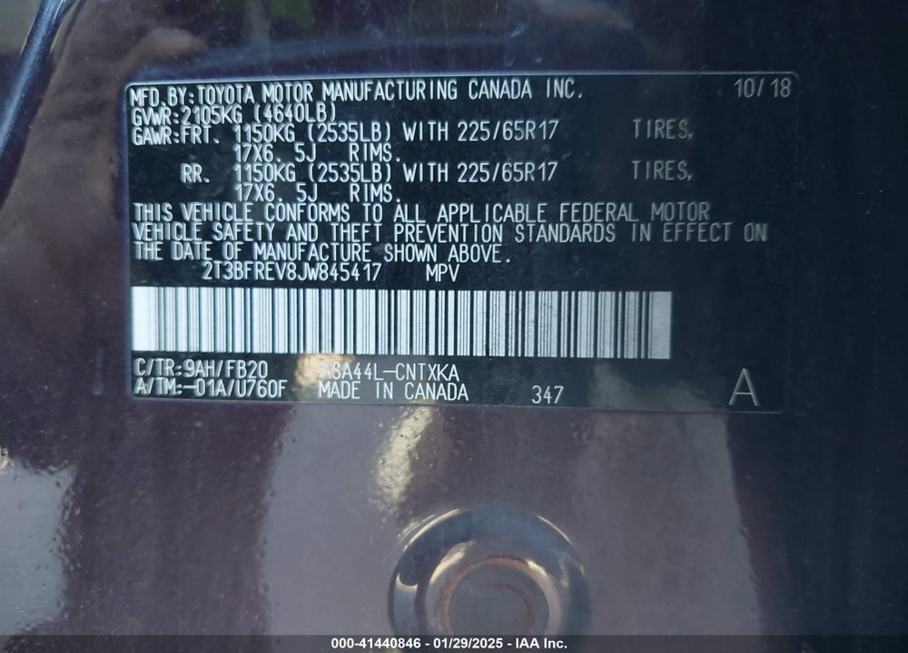 2018 TOYOTA RAV4 VIN: 2T3BFREV8JW845417