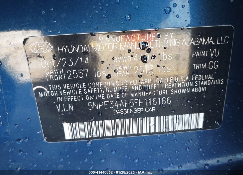 2015 HYUNDAI SONATA VIN: 5NPE34AF5FH116166