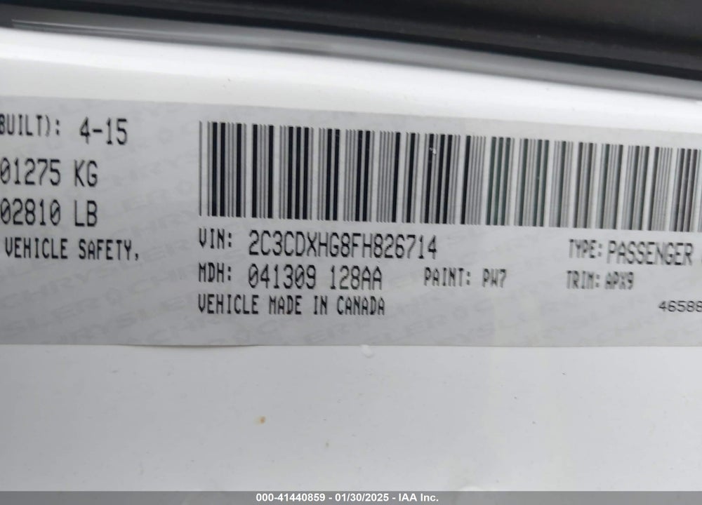 2015 DODGE CHARGER SXT VIN: 2C3CDXHG8FH826714
